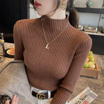 Suéter Ajustado Mujer Cuello Alto