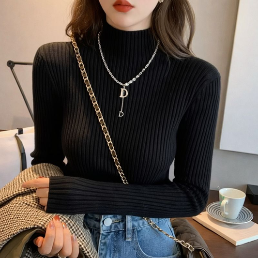 Suéter Ajustado Mujer Cuello Alto